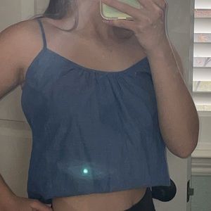 blue flowy tank top